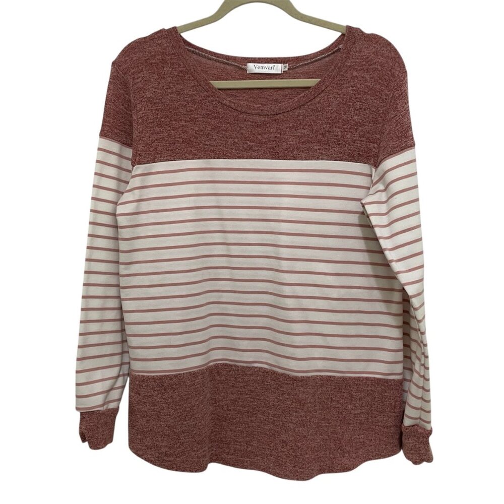 Vemvan Causal Pullover Striped Top Womens M Long Sleeve